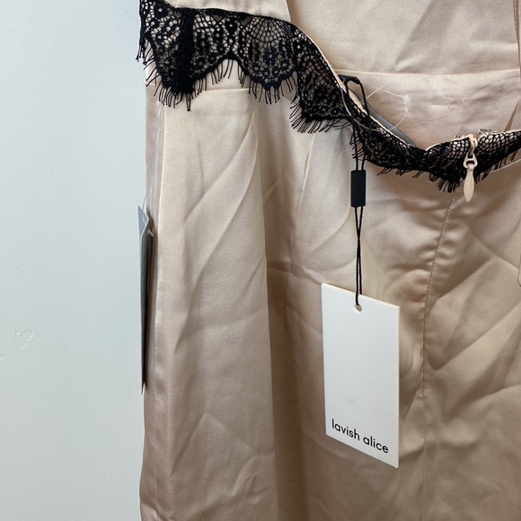 Lavish Alice Satin Slip Dress with Black Lace Detail Size: 10 - Picture 9 of 9